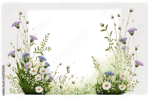 Abstract meadow watercolor flowers with paint drop