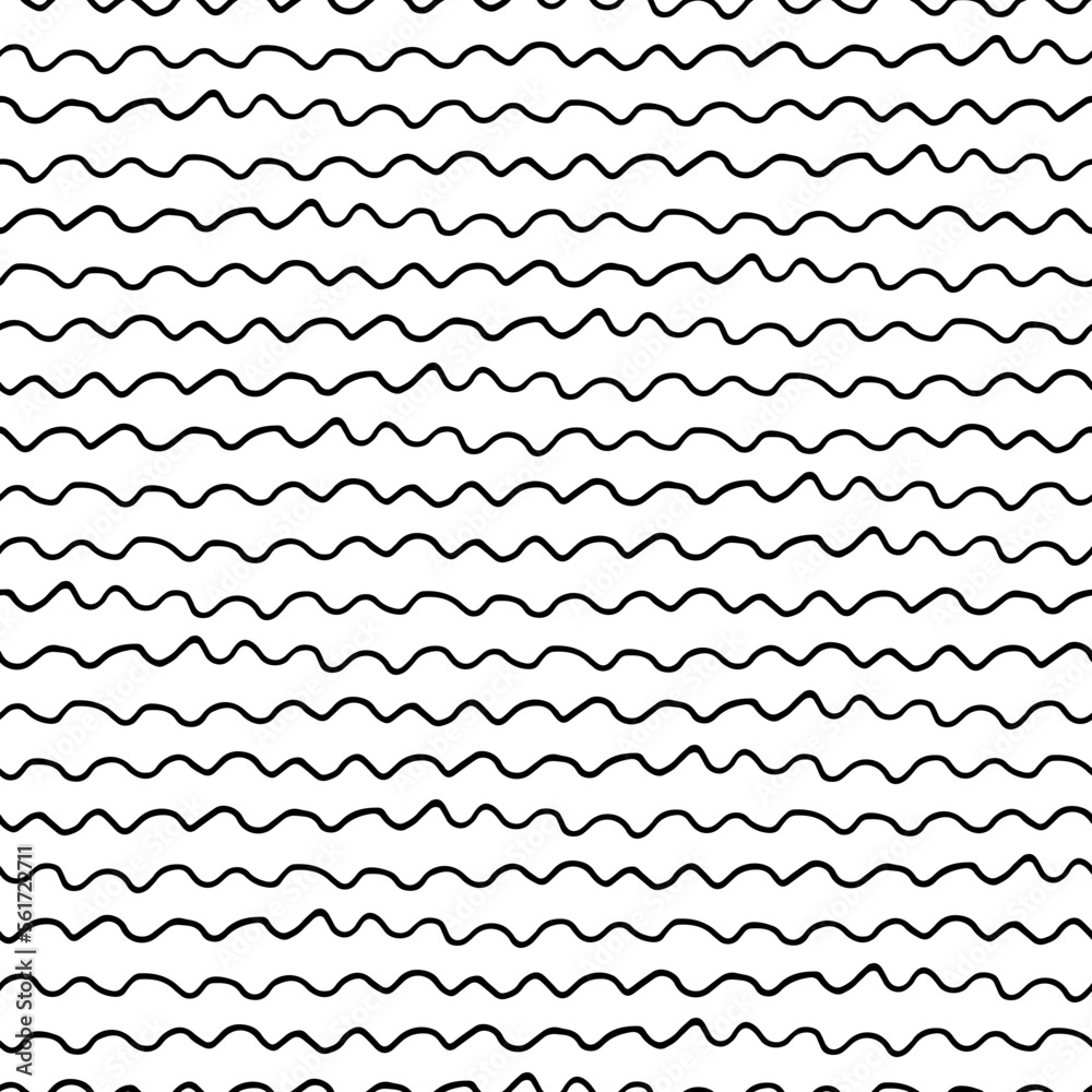 Hand drawn ink doodle simple wave pattern. Monochrome colors. Expressive seamless abstract background in black and white. Trendy brush marks. Vector illustration Hand drawn ink doodle simple wave pattern. Monochrome colors. Expressive seamless abstract background in black and white. Trendy brush marks. Vector illustration