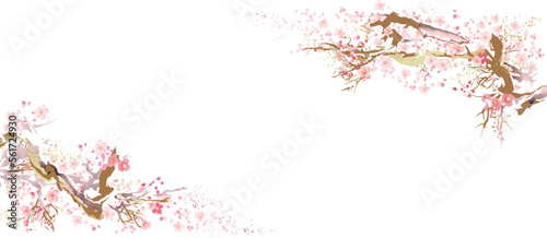桜, 春, 水彩, 金箔, 金, 風景, 花, ピンク, 年賀状, 日本画, 和, 和風, 卒業, 正月, 始業式, 背景, フレーム © surface Change