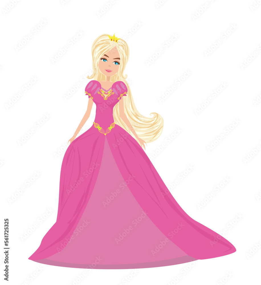 Beautiful queen in a pink dress - isolated illustration Beautiful queen in a pink dress - isolated illustration