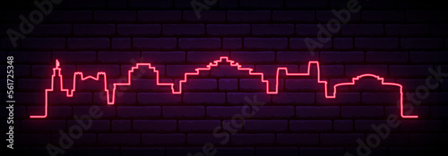 Red neon skyline of Santa Fe. Bright Santa Fe City long banner. Vector illustration.