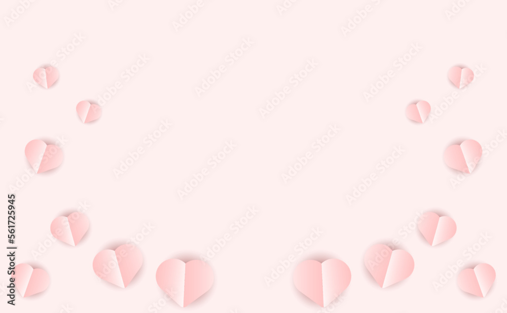 Valentine's day abstract background with cut paper hearts in soft pastel colors