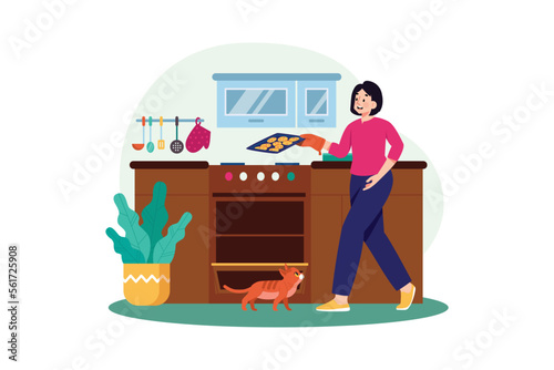 The girl is making a sweet cake