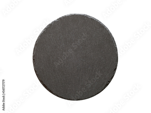 Slate stone plate round empty isolated on white background with clipping path