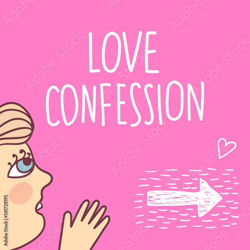 Happy Valentine's day greeting card. Woman waiting for confession of love. Retro style illustration with 90s vibe