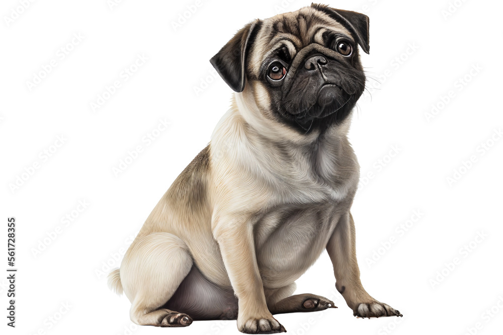 Pug dog isolated, generative ai , PNG	