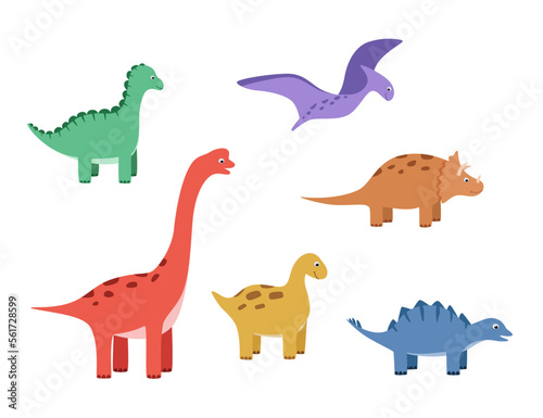 Cartoon set of funny dinosaurs. Vector illustration of cute dinosaur characters. © Elenglush