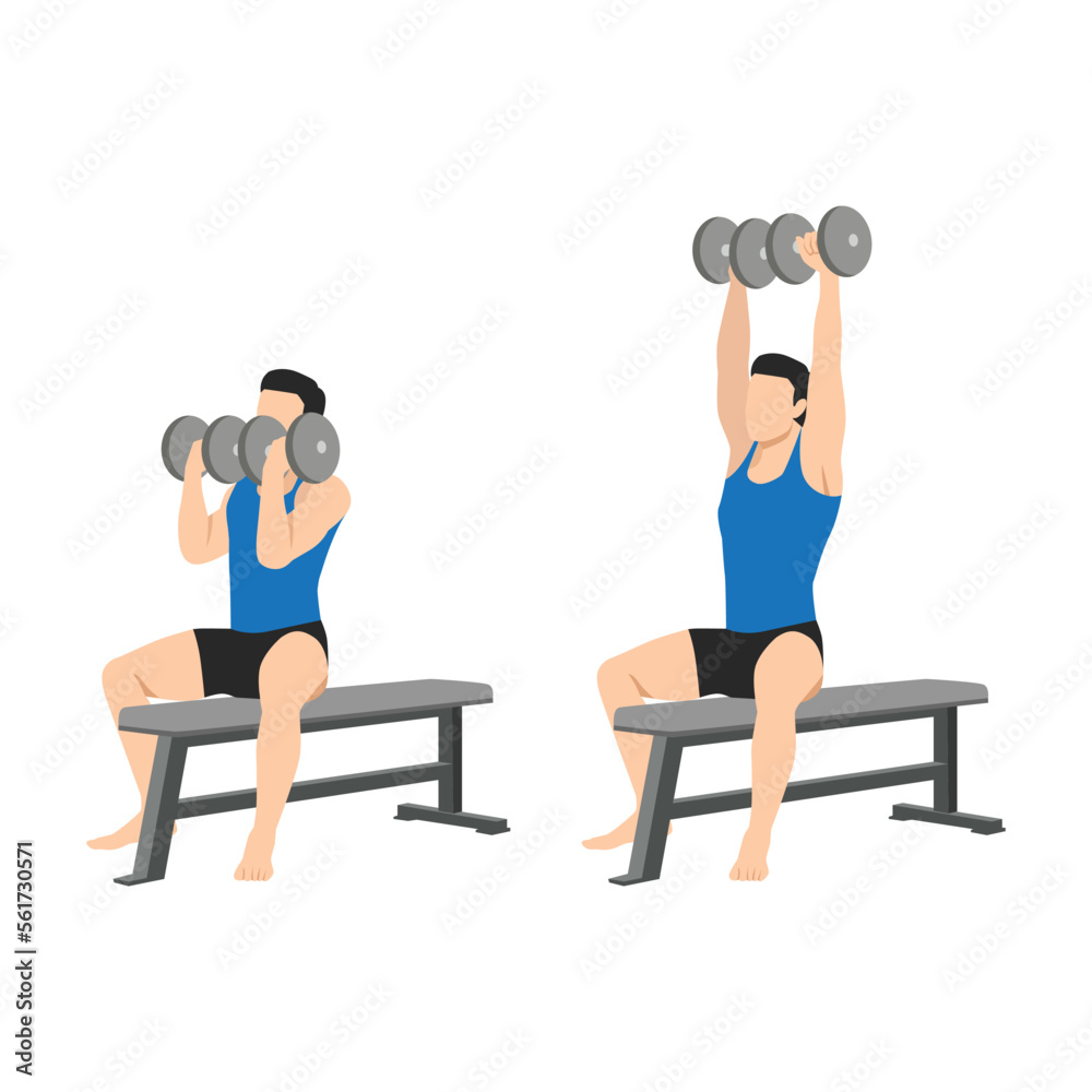 Foto Man doing seated Arnold press on a bench exercise