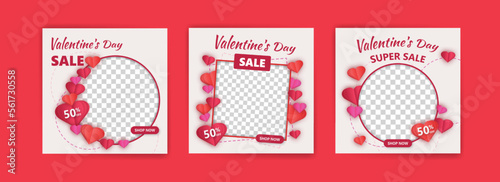 Social media post for valentine's day sale marketing. Vector design with the theme of love and affection.