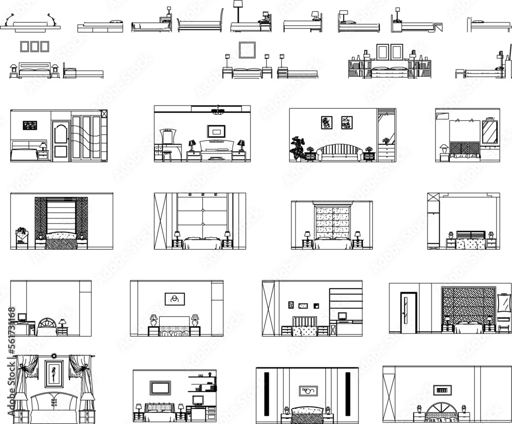 a collection of vector sketches of classic luxury bedroom interior illustrations a collection of vector sketches of classic luxury bedroom interior illustrations
