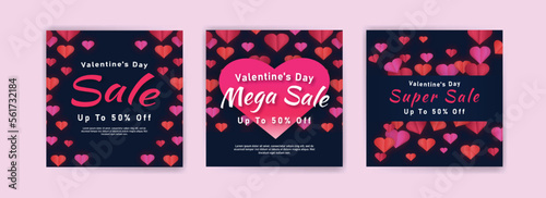 Social media post for valentine's day sale marketing. Vector design with the theme of love and affection.