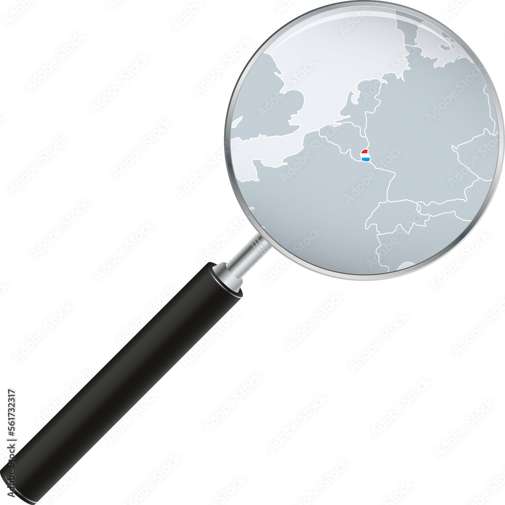 Luxembourg map with flag in magnifying glass. Luxembourg map with flag in magnifying glass.