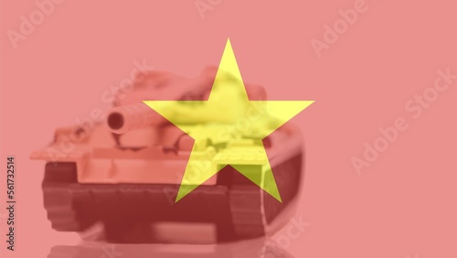Tank with Vietnam flag background. Military concept 3D illustration