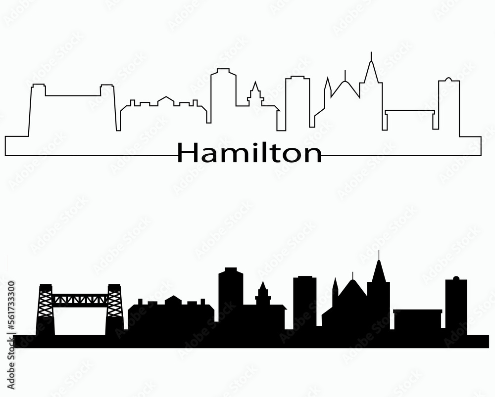 Hamilton Canada city skyline outline  silhouette