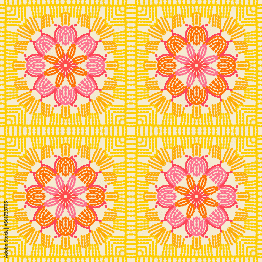 Crochet Granny Squares flowers pink yellow orange
