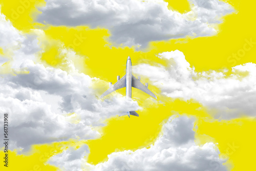 travel concept, airplane in the sky between the clouds