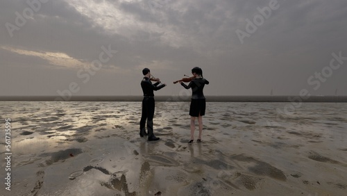 Fototapeta Naklejka Na Ścianę i Meble -  person playing violing with sea background