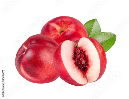 Nectarine fruit with leaf isolated on transparent png