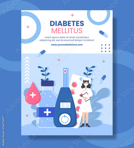 Diabetes Testing Healthcare Poster Flat Cartoon Hand Drawn Templates Illustration
