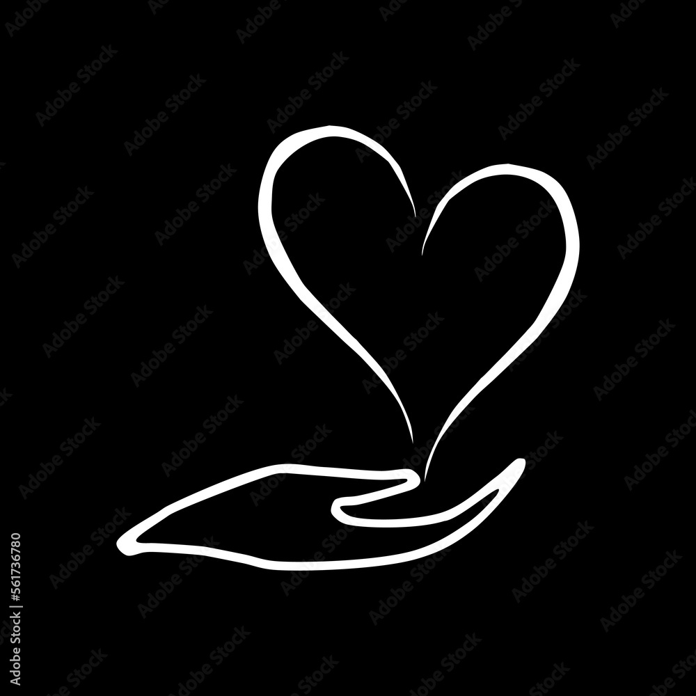 Heart in hand hand drawn illustration isolated on black background. Heart in hand hand drawn illustration isolated on black background.