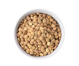 Uncooked lentils in white bowl isolated on transparent png