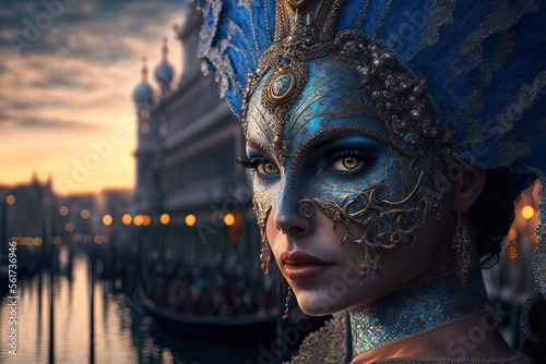people wearing masks at the Venice Carnival. venetian carnival mask. Generative Ai 
