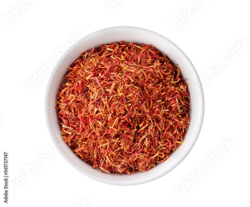 dried safflower in white bowl on transparent png