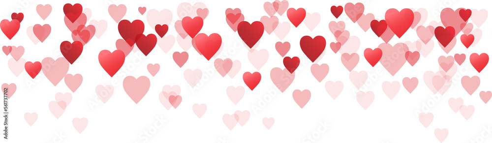 Red hearts falling from above overlay on transparent background