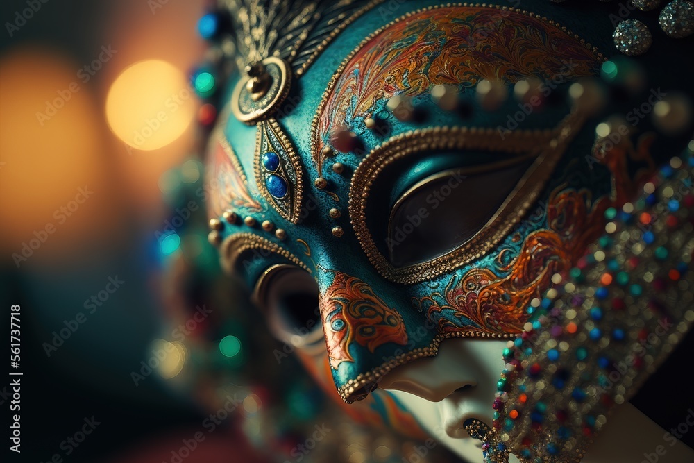 woman wearing masks at the Venice Carnival. venetian carnival mask. Generative Ai 