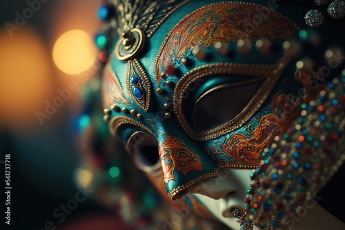 woman wearing masks at the Venice Carnival. venetian carnival mask. Generative Ai  © Gasia