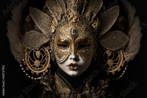 woman wearing masks at the Venice Carnival. venetian carnival mask. Generative Ai