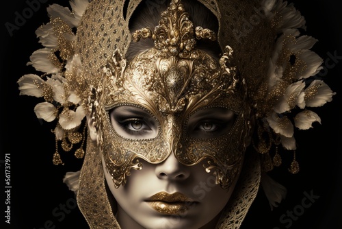 woman wearing masks at the Venice Carnival. venetian carnival mask. Generative Ai