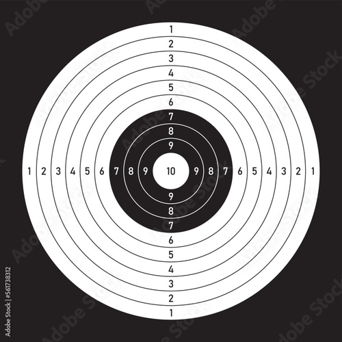Vector paper black line target for shooting practice. Black background.