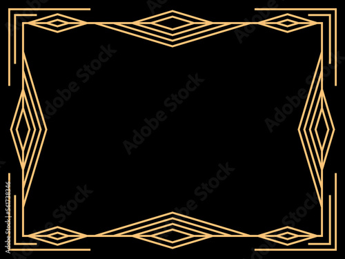 Art deco frame. Vintage linear border. Design a template for invitations, leaflets and greeting cards. Geometric golden frame. The style of the 1920s - 1930s. Vector illustration