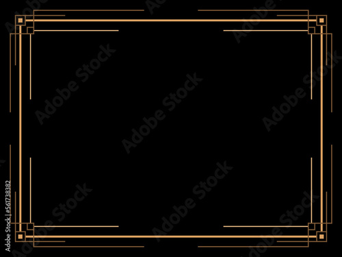 Art deco frame. Vintage linear border. Design a template for invitations, leaflets and greeting cards. Geometric golden frame. The style of the 1920s - 1930s. Vector illustration