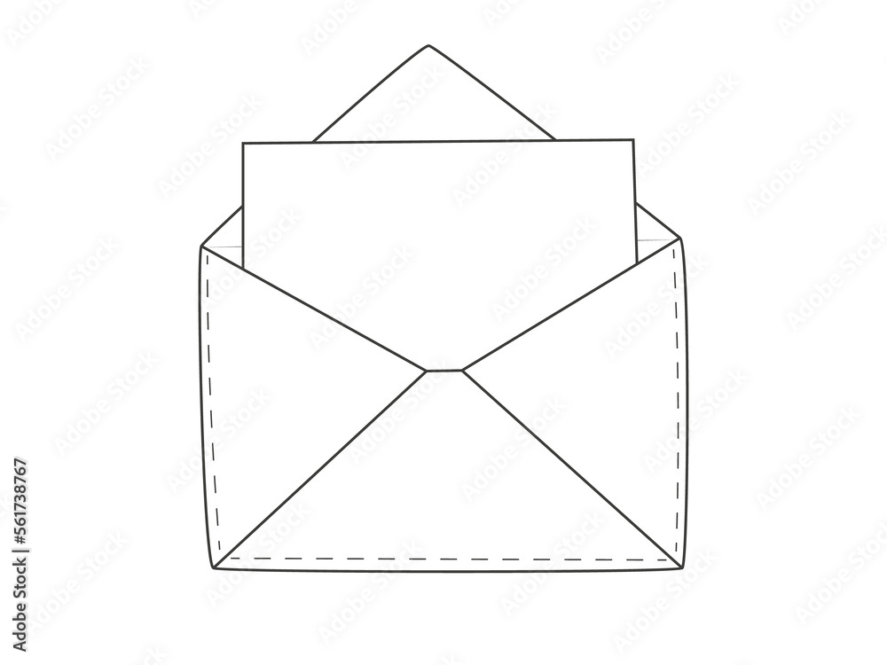 Mail envelope with an empty paper. Message template. Illustration on transparent background Mail envelope with an empty paper. Message template. Illustration on transparent background