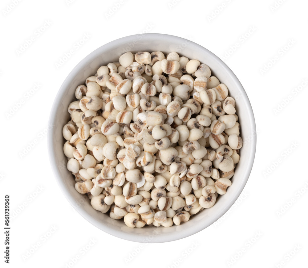  Job's tears in white bowl isolated on transparent png