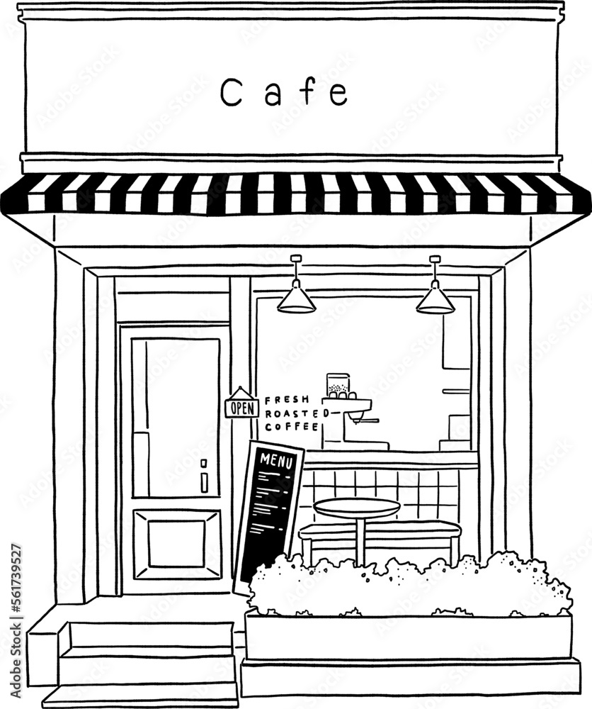 Cafe Front shop sign menu Restaurant Small Business Hand drawn line art