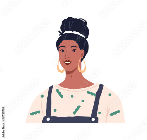Happy young woman portrait. Modern girl face. Pretty beautiful female charact...