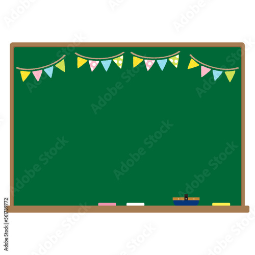 フラッグガーランドが描かれた黒板