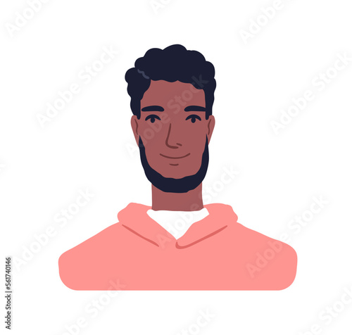 Black man, face portrait. Modern young African-American person. Bearded hands...