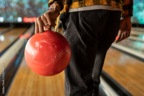 Man playing ten pin bowling photo