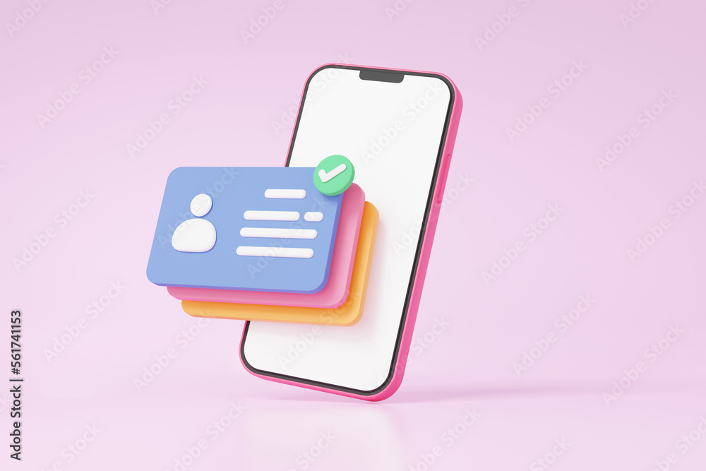 Online payments money transfer via mobile. Id card on pink background