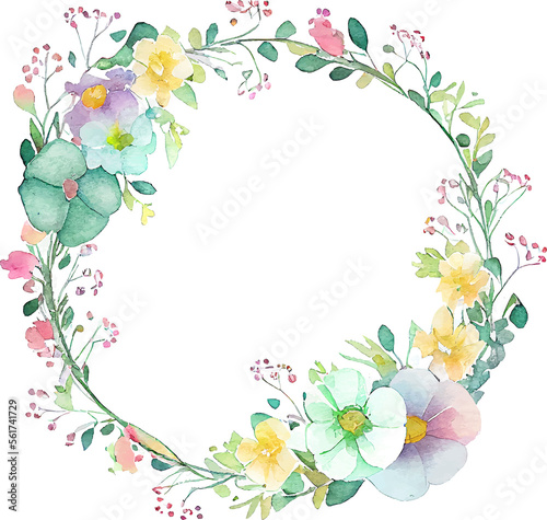 Fototapeta Naklejka Na Ścianę i Meble -  Cute watercolor frame with spring flowers