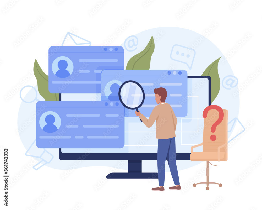 Headhunter responsibility flat concept vector illustration. Editable 2D cartoon character on white for web design. Looking for worker on vacant position creative idea for website, mobile, presentation