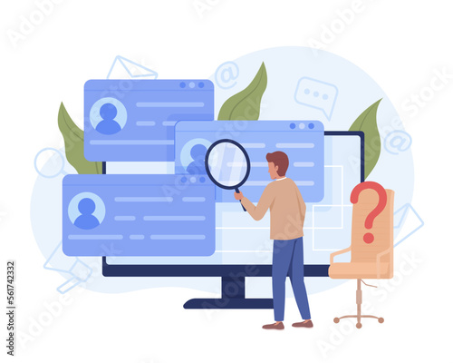 Headhunter responsibility flat concept vector illustration. Editable 2D cartoon character on white for web design. Looking for worker on vacant position creative idea for website, mobile, presentation