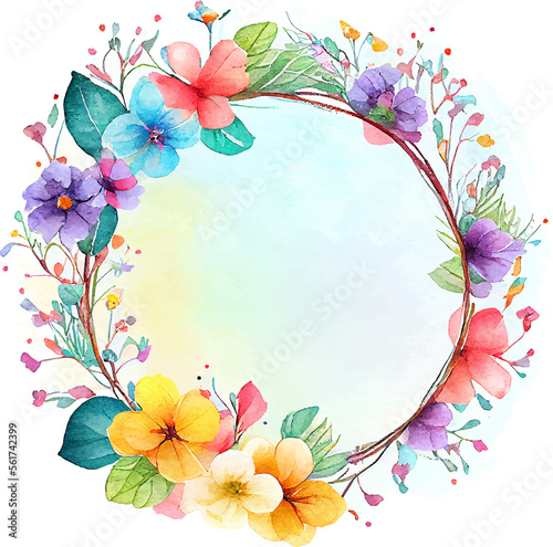 Fototapeta Naklejka Na Ścianę i Meble -  Cute watercolor frame with spring flowers