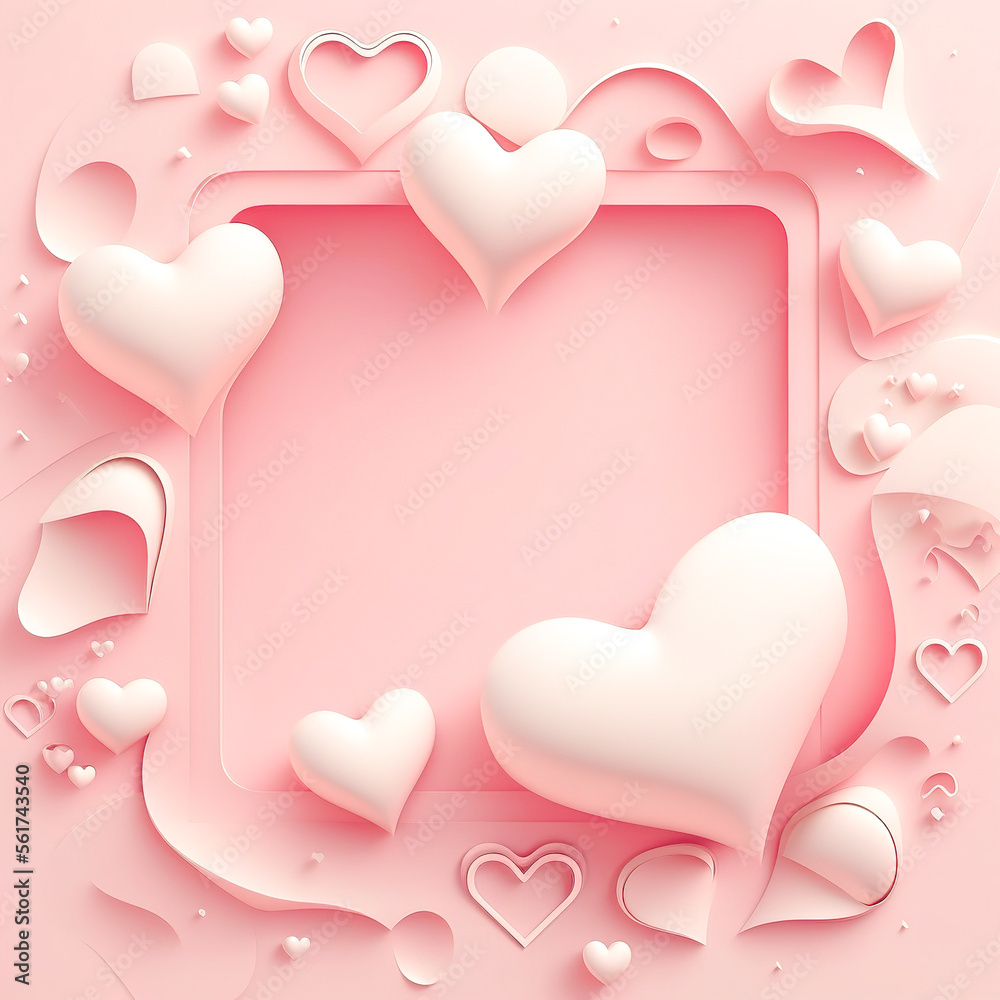 Valentines day hearts made frame for text on pink background, mock up copyspace.