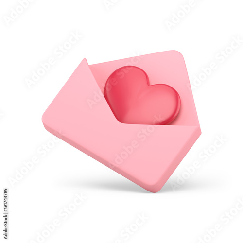 Passion red heart in open envelope greeting postcard romantic message 3d icon realistic illustration