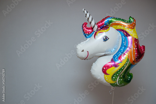 Schilderij op canvas white unicorn foil balloon with helium
